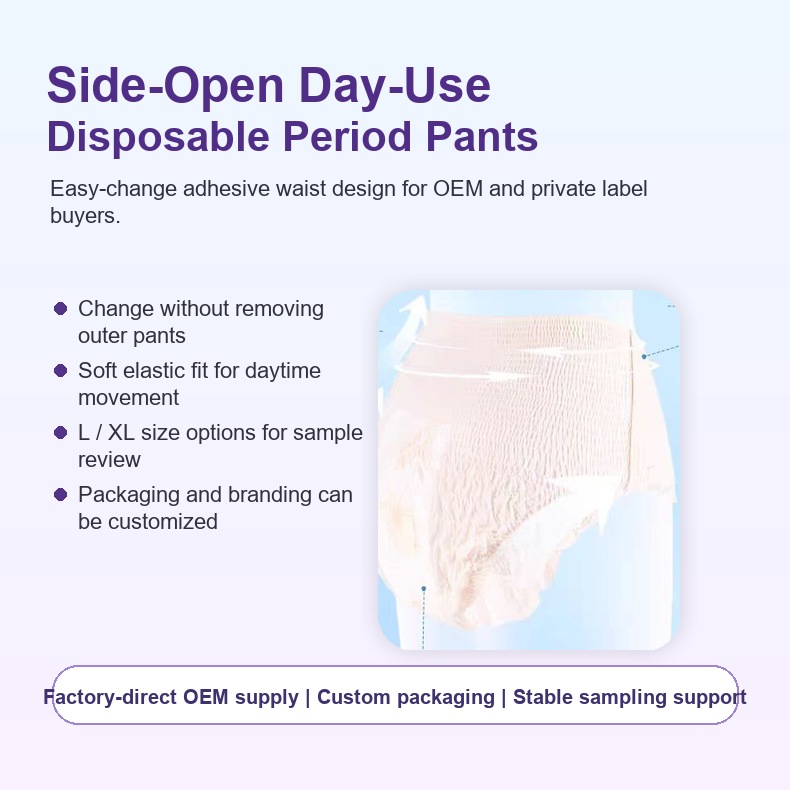 Side-open day-use disposable period pants structure