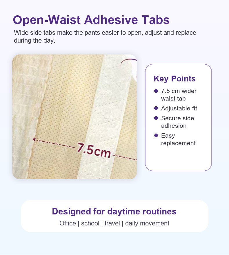 Open-waist adhesive tabs for easy replacement