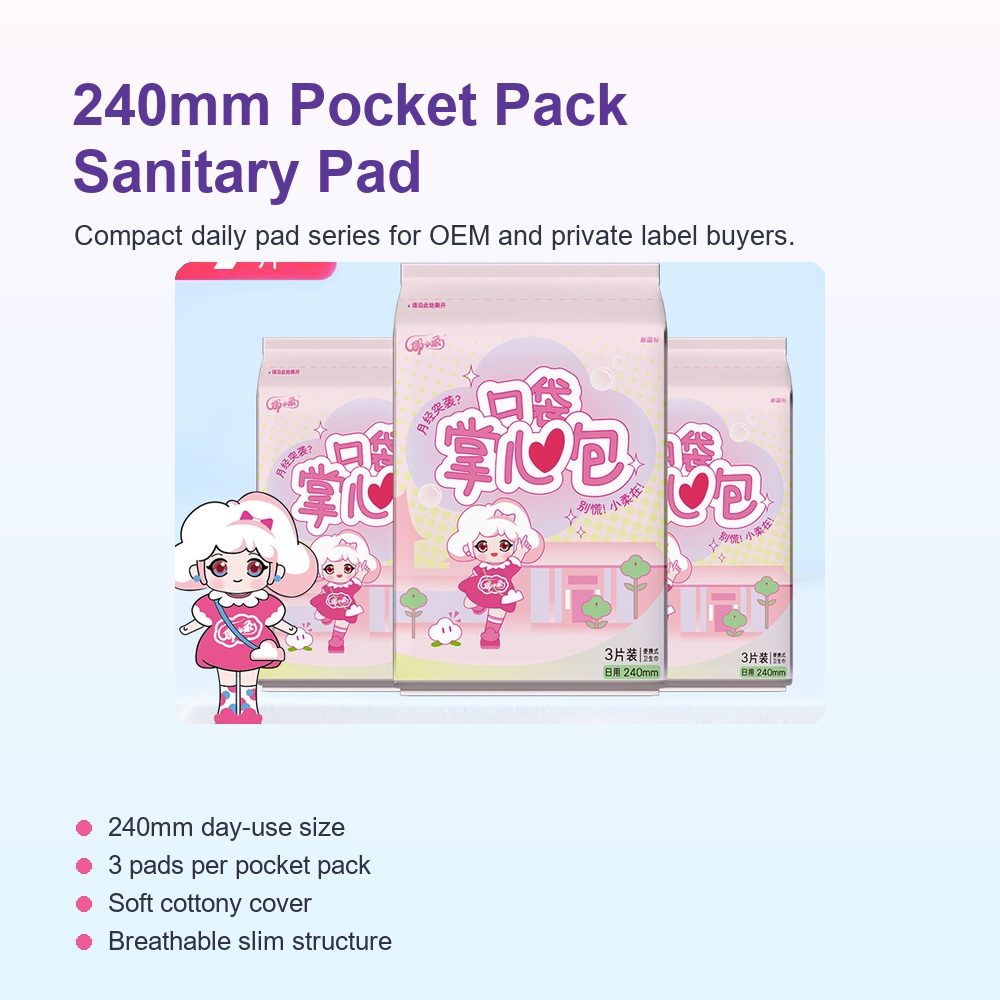 240mm Pocket Pack Sanitary Pad for Private Label Teen Care Brands