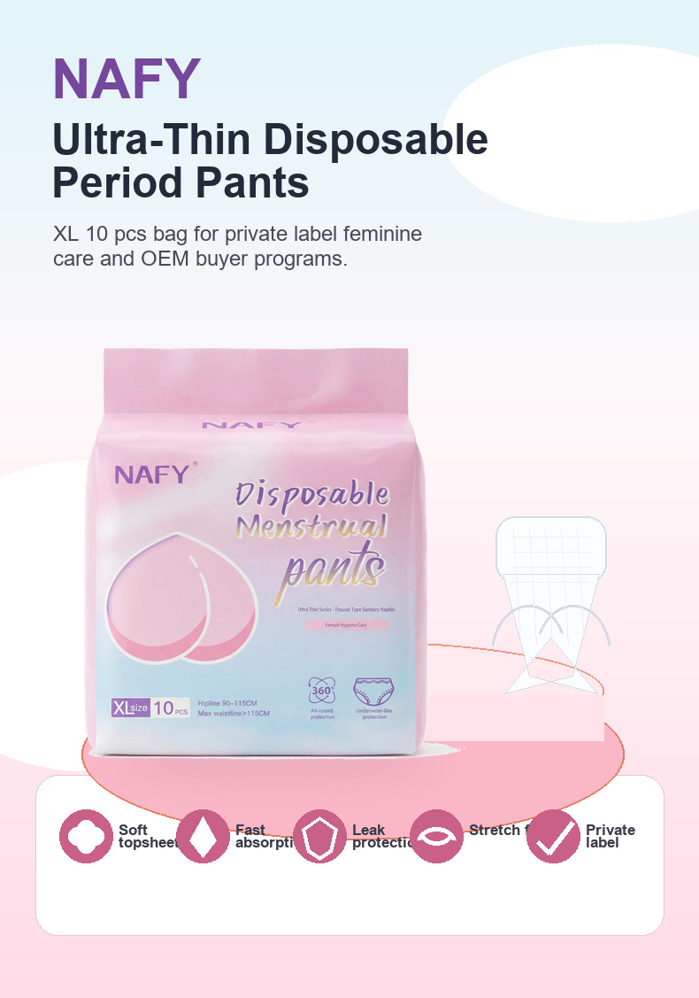 NAFY Ultra-Thin Disposable Period Pants, XL 10 pcs Bag for OEM Buyers