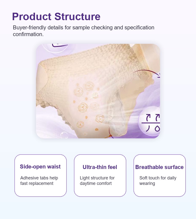 Day-use side-open period pants structure for fit comparison