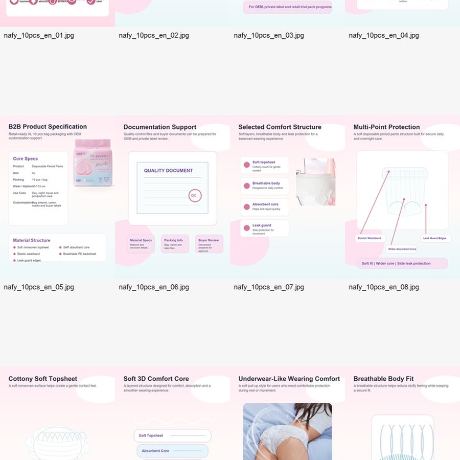 Overnight sanitary pad folded size and wrapper fit prepared for OEM buyer review